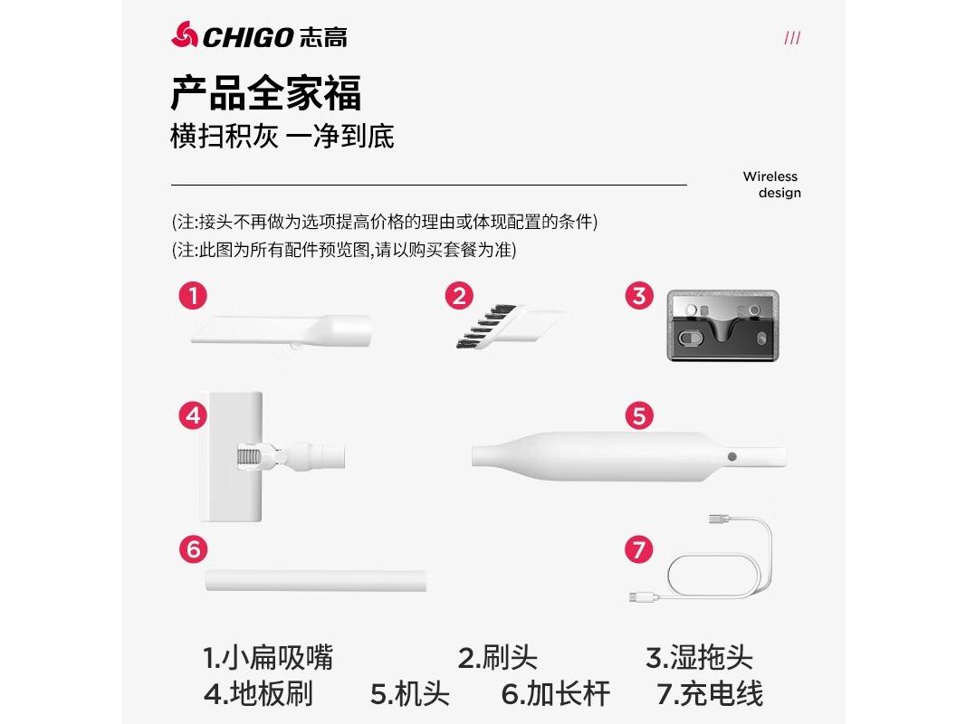 志高 X5W 吸拖一体（三挡调节/智能电显）拖布*5+滤芯*2